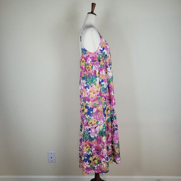 Tuckernuck Dress Small Meade Midi Floral Colorful Sleeveless Ruffles Pockets - Picture 3 of 10